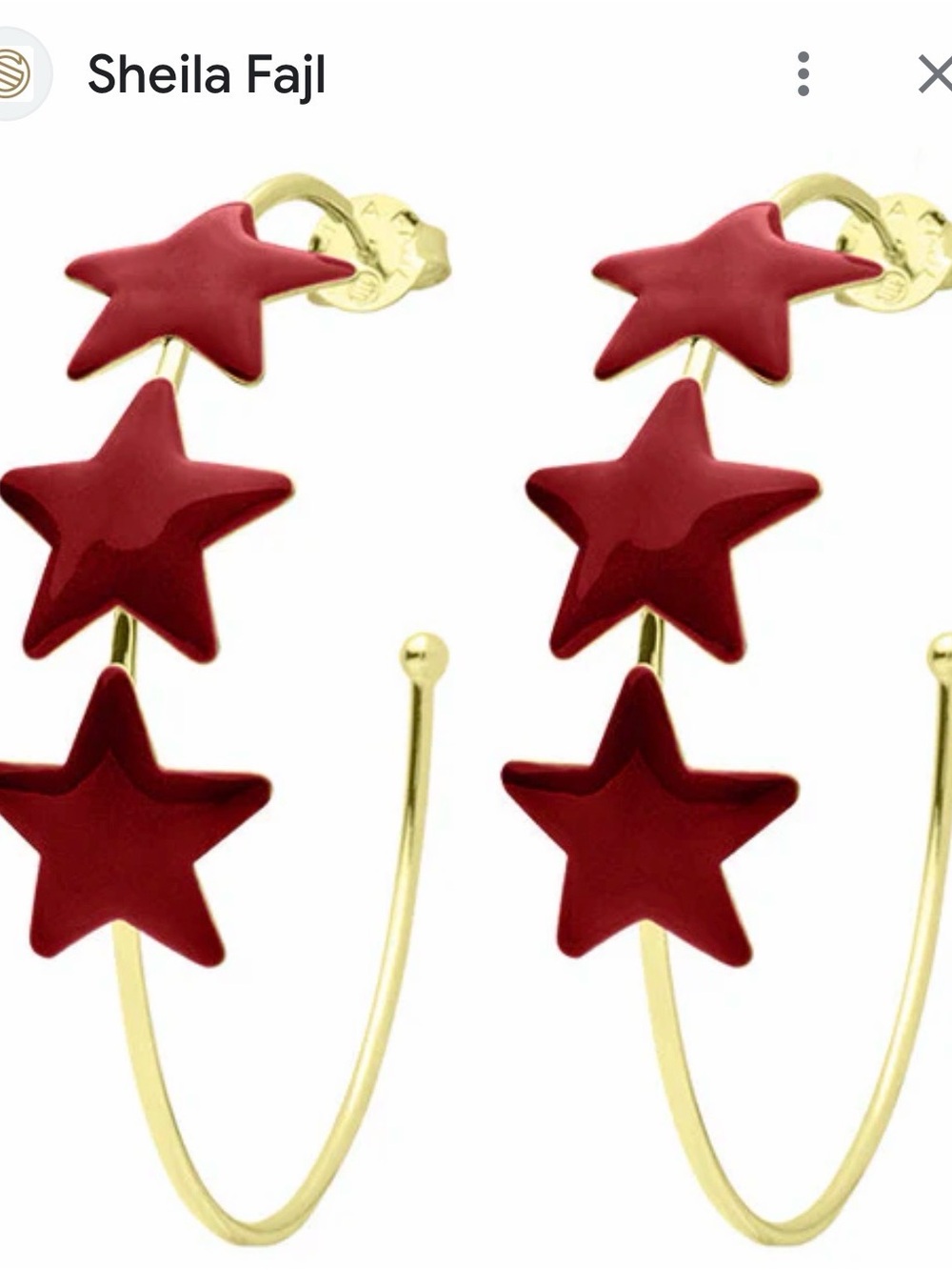 Sheila Fajl Red burgundy  Star Hoop Earrings - Gold Tone